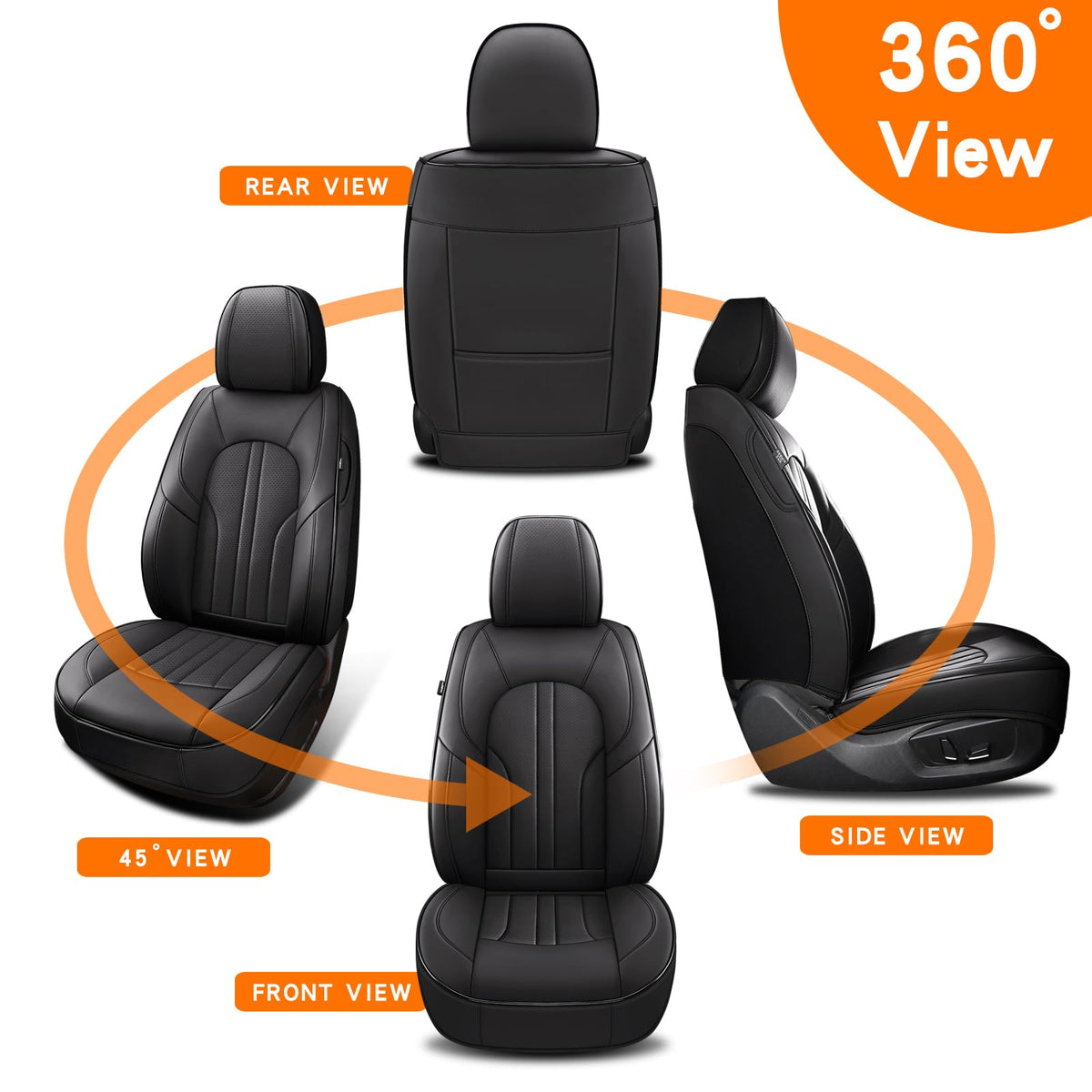 Black Leather Car Seat Cover Full Set A6969
