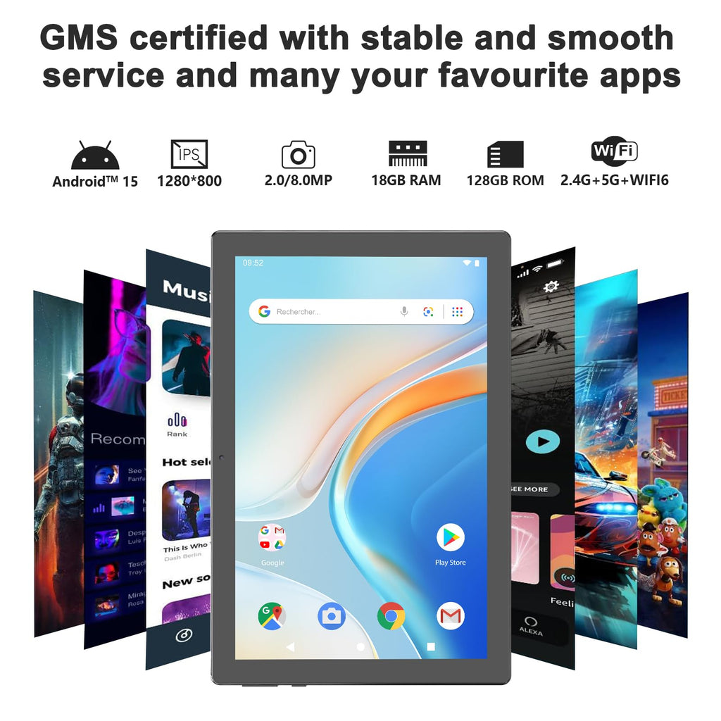 Android 15 Tablet 18GB RAM 128GB ROM 10 inch Black F8550