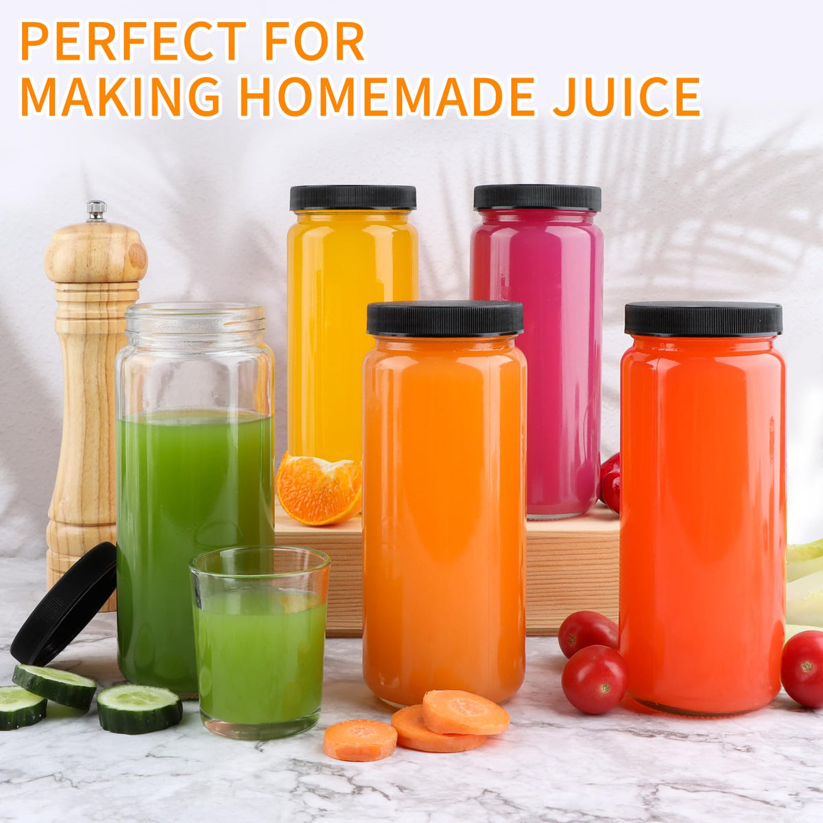 16oz Glass Juice Bottles, 12 Pack Q258133