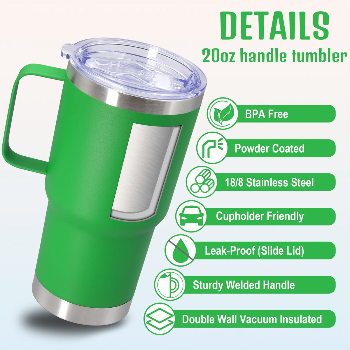20 oz Insulated Tumbler with Handle and Lid Green Z555754
