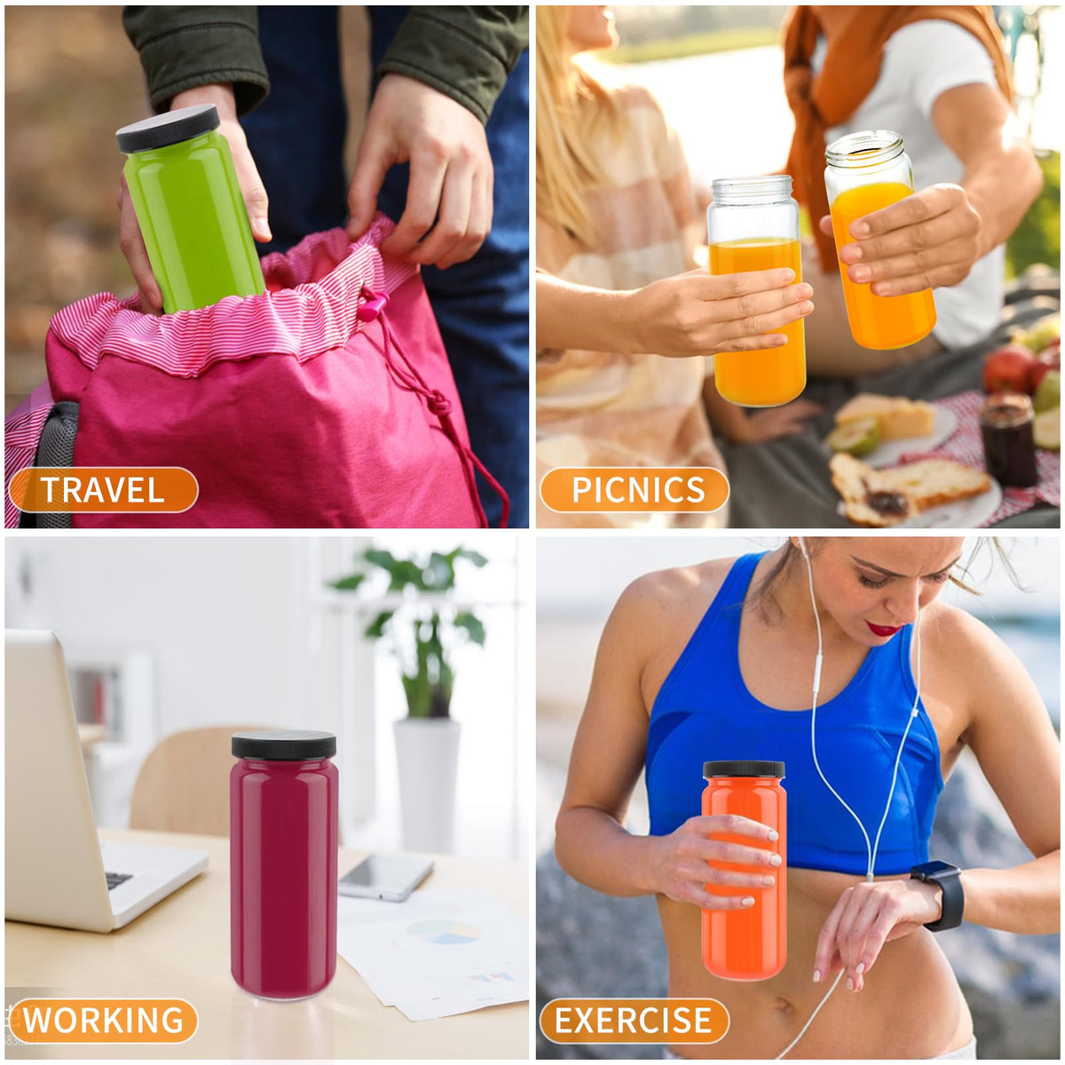 16oz Glass Juice Bottles, 12 Pack Q258133