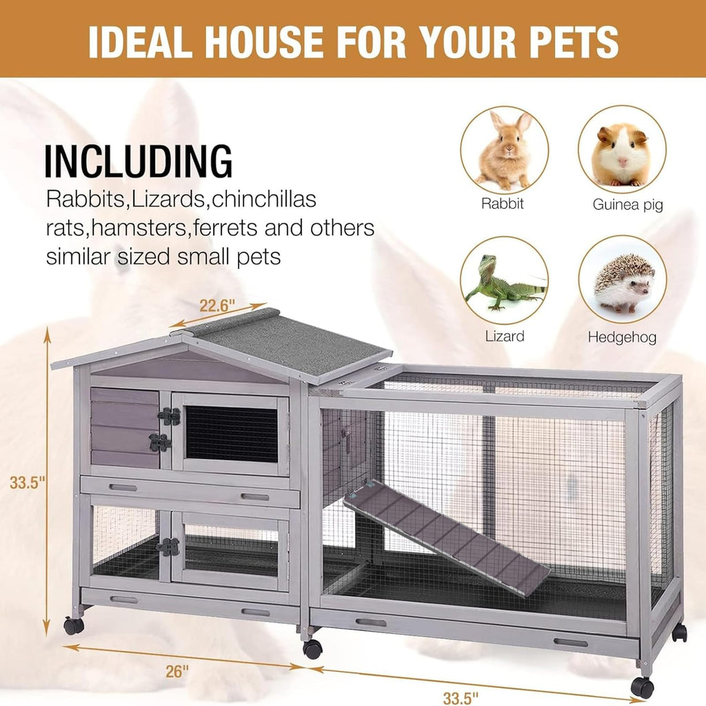 Indoor and Outdoor Rabbit Hutch with Casters Waterproof Roof C4495