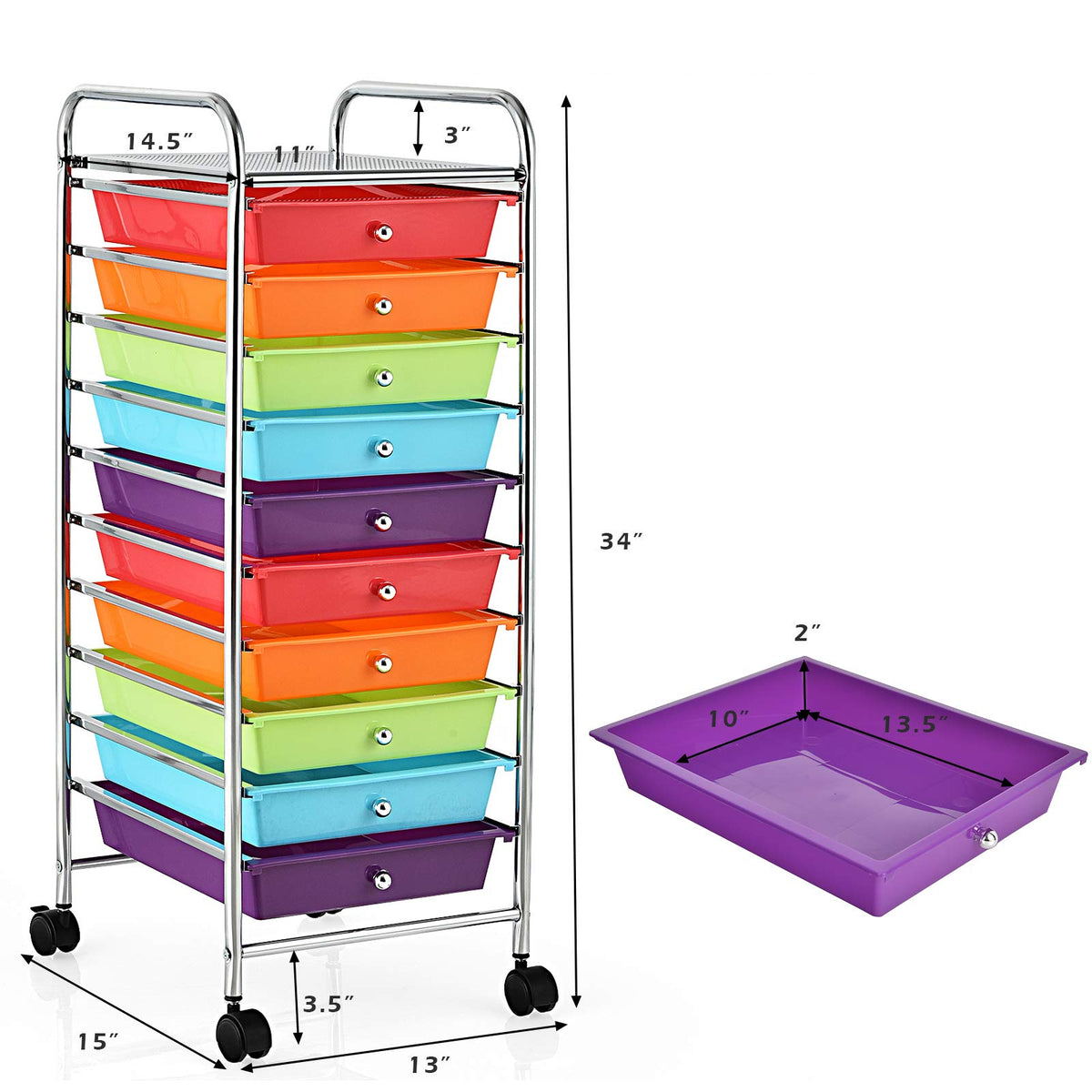 10 Drawer Rolling Cart with Lockable Wheels Y858296