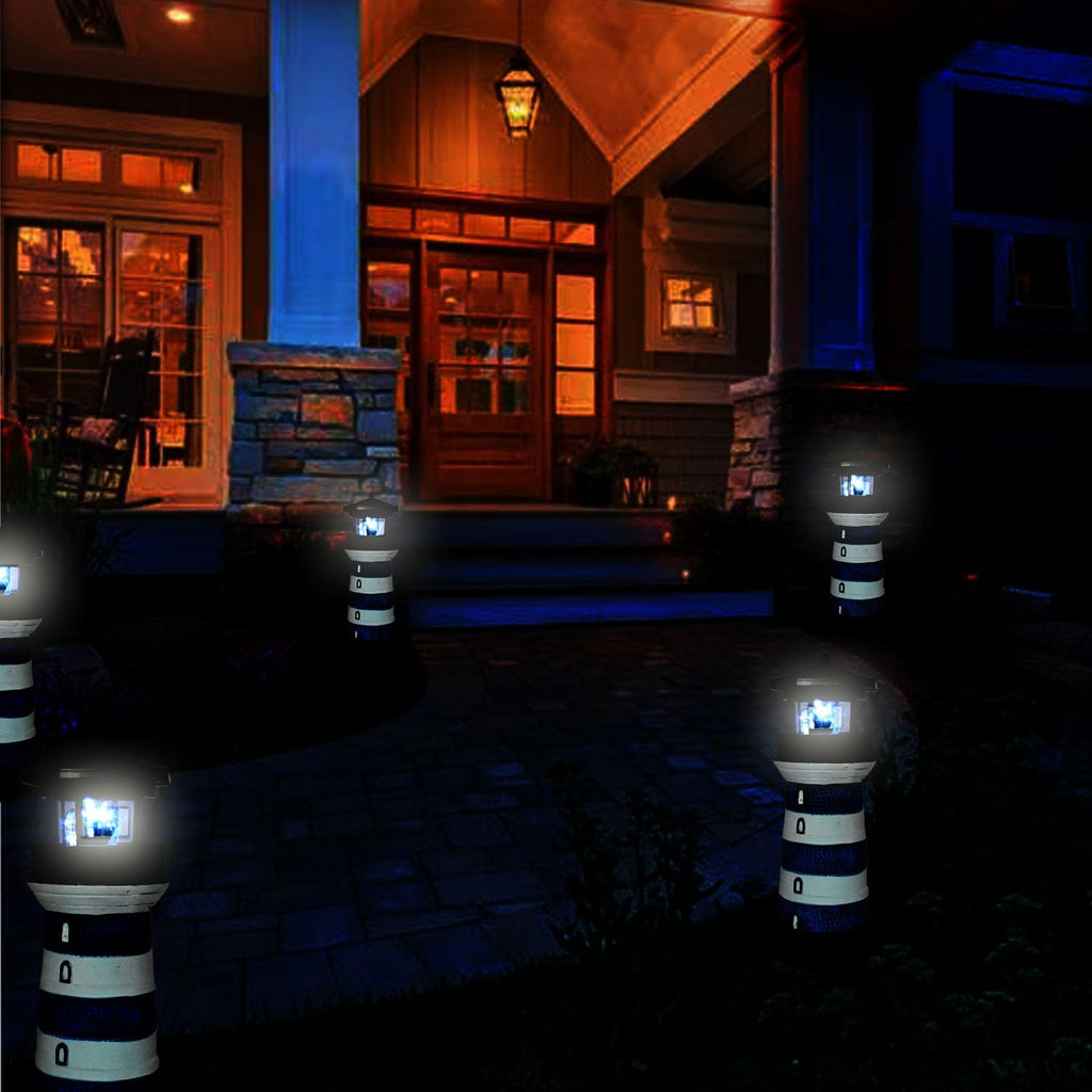 Solar Lighthouse Rotating Beacon Led Yard Statue J173713
