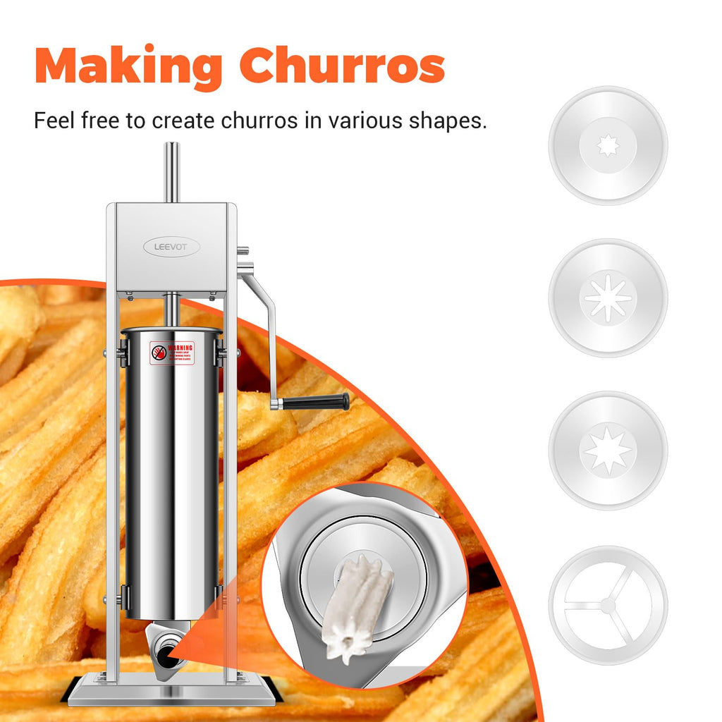 15LBS/7L Manual Stainless Steel Sausage Stuffer with 5 Stuffing Tubes A7162