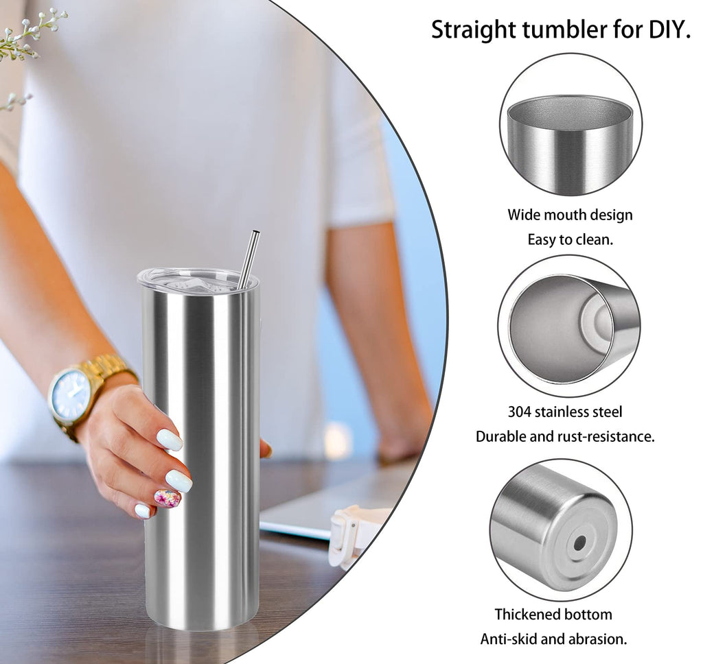 20 Oz Stainless Steel Skinny Tumbler Set, 4 Pack, Silver Z580