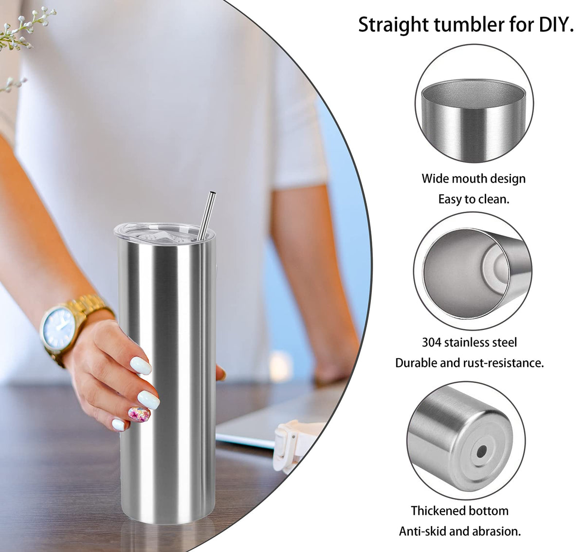 20 Oz Stainless Steel Skinny Tumbler Set, 4 Pack, Silver Z580
