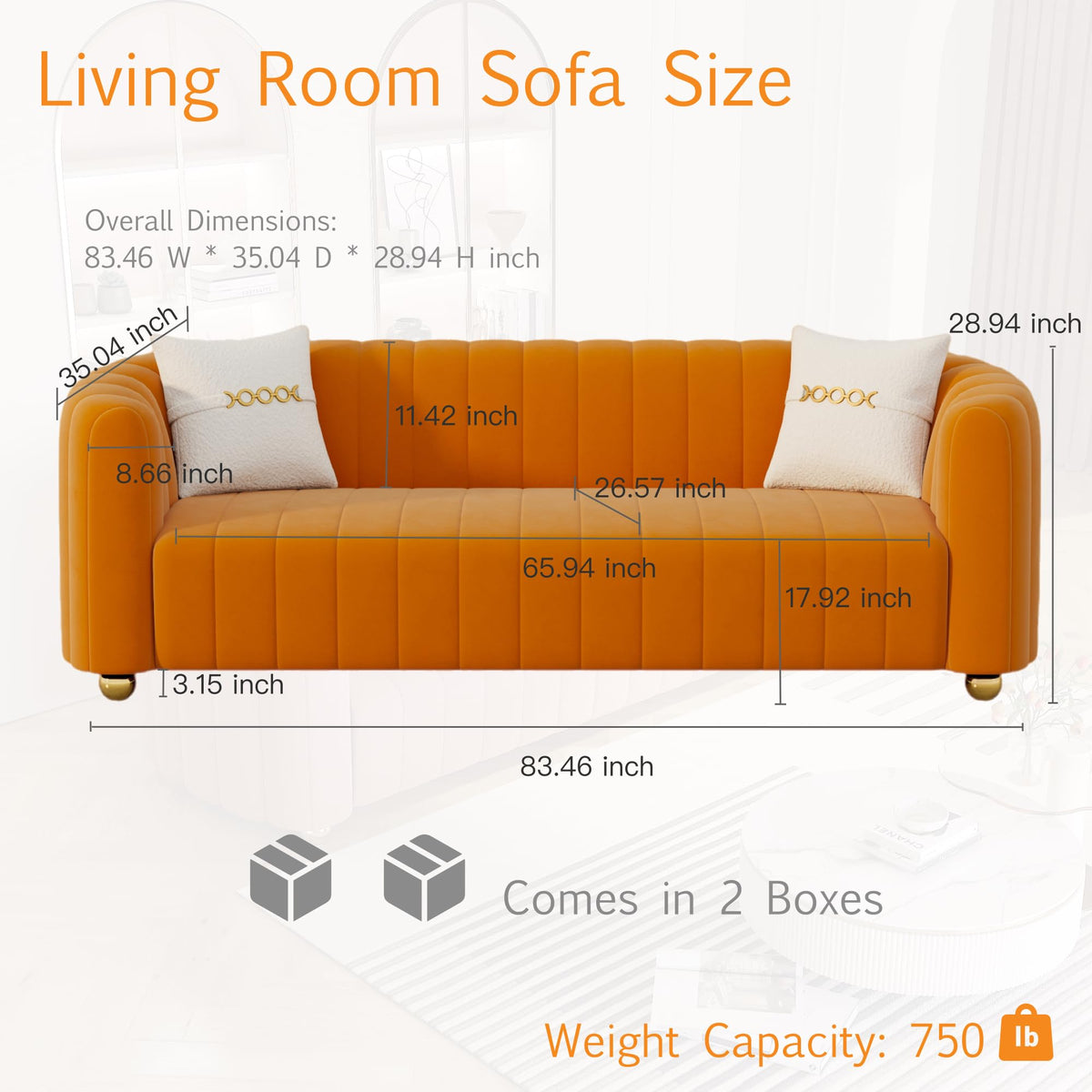 Orange Velvet 2-Piece Sofa H74606