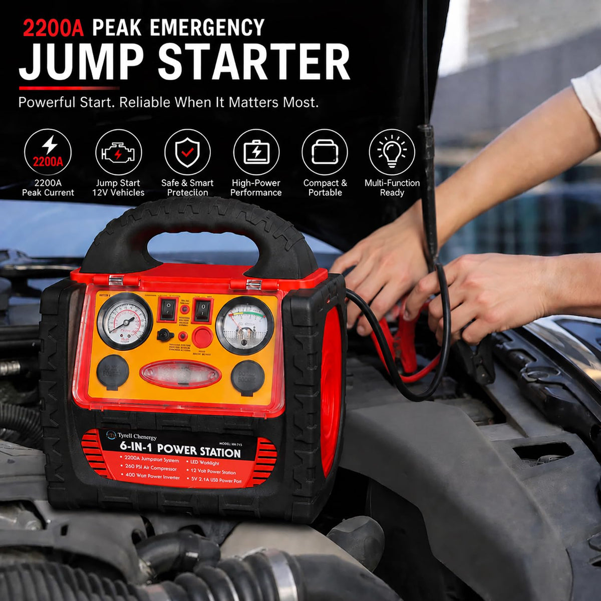 2200 Amp Car Jump Starter with Air Compressor S827