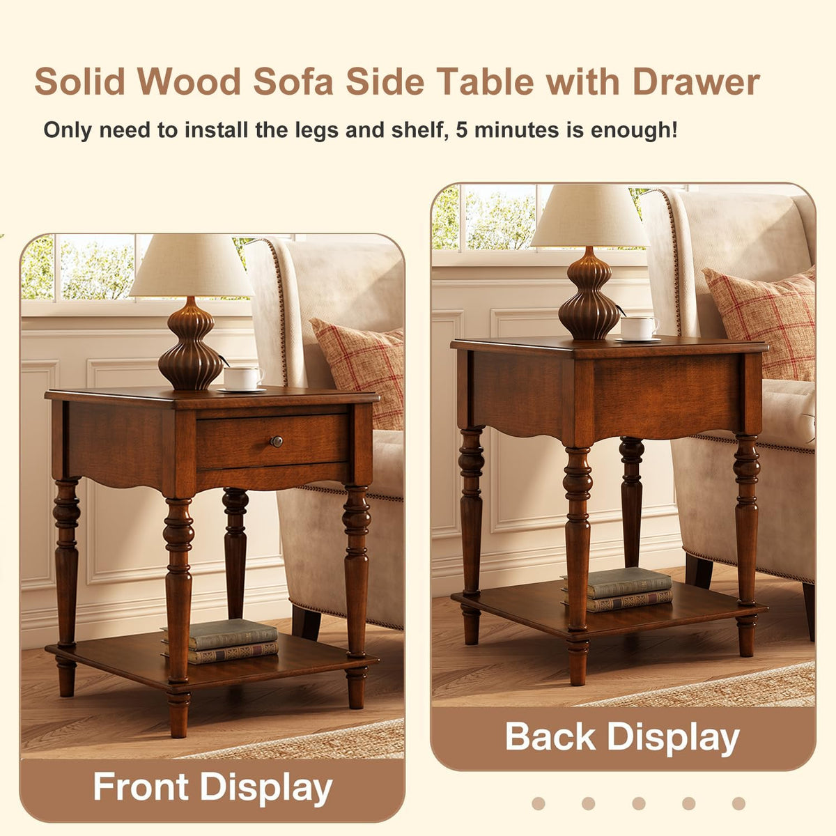 Solid Wood End Table with Drawer P1268