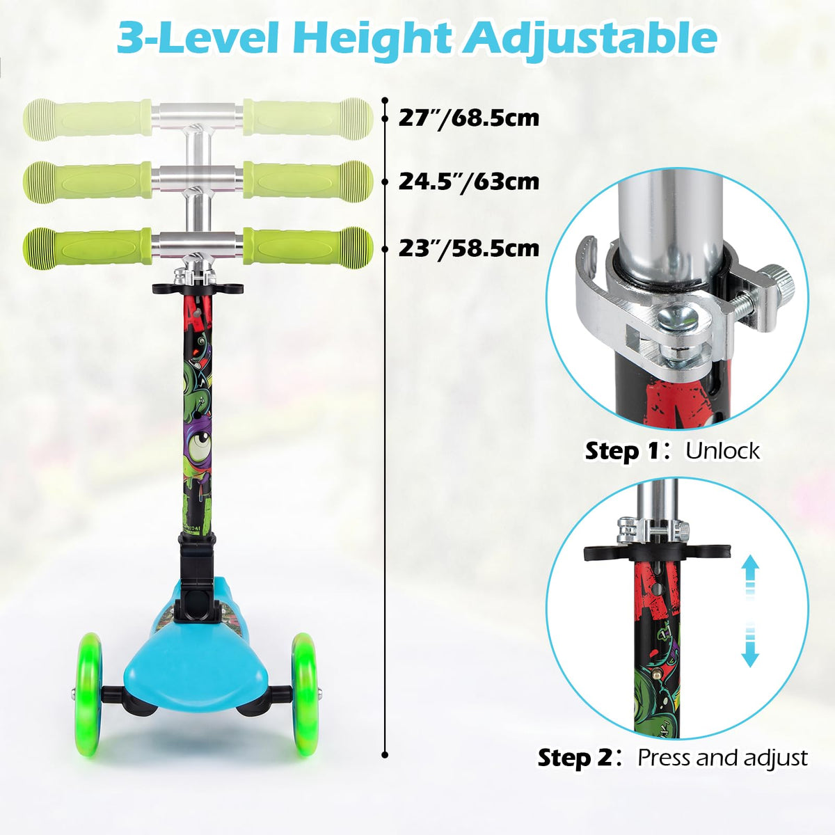 Kids 3-Wheel Kick Scooter with LED Front Wheels K699
