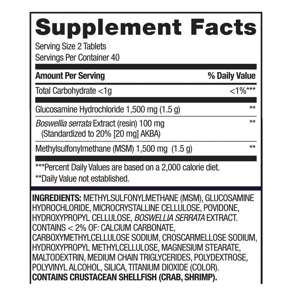 Glucosamine 1500mg MSM 1500mg Boswellia Extract Tablets, 80 Count W355855
