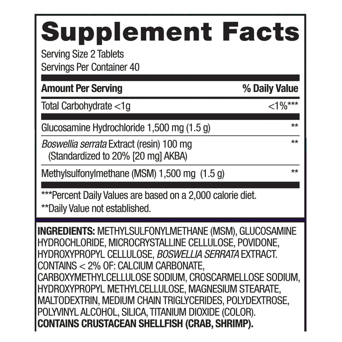 Glucosamine 1500mg MSM 1500mg Boswellia Extract Tablets, 80 Count W355855