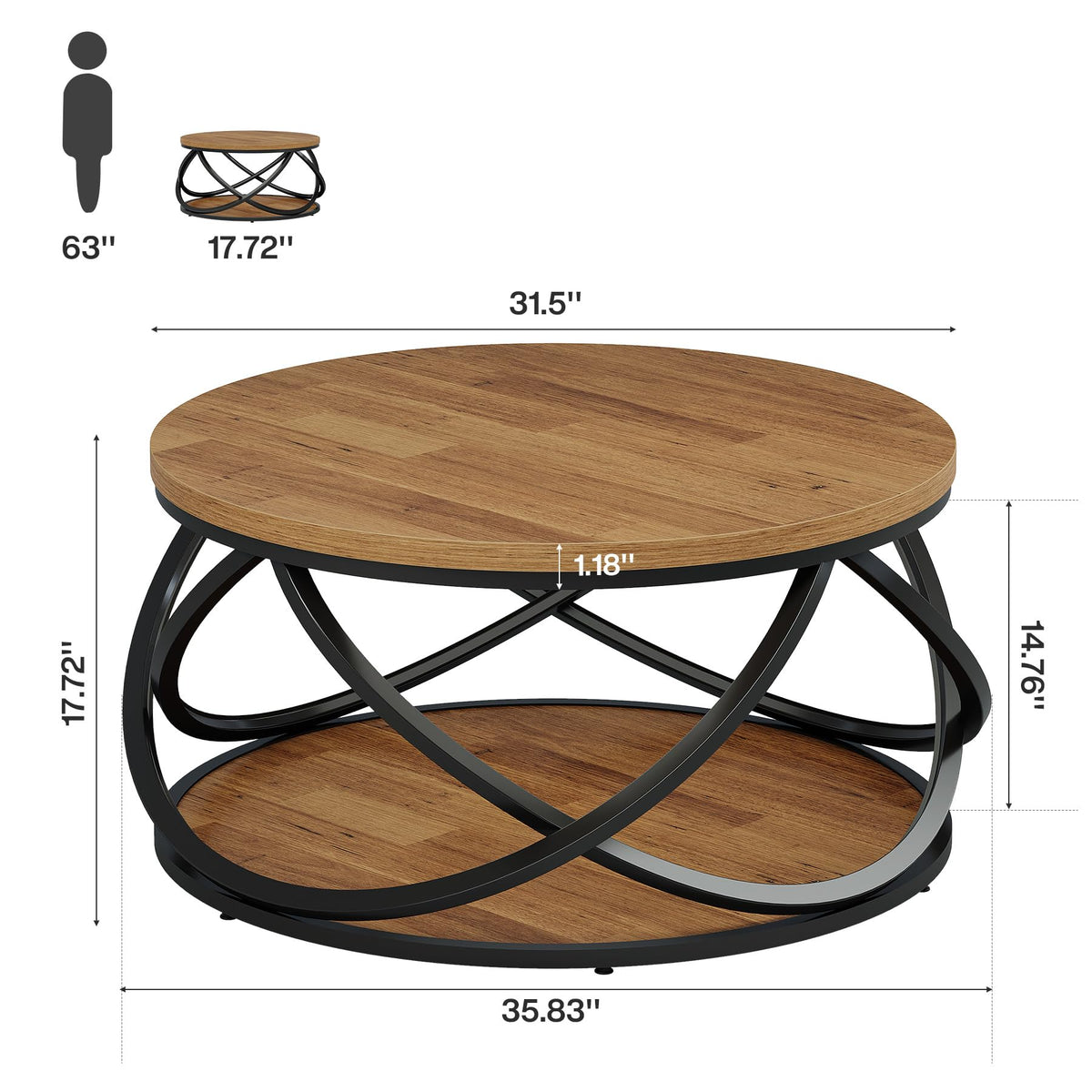 2-Tier Round Coffee Table with Storage Shelf H161