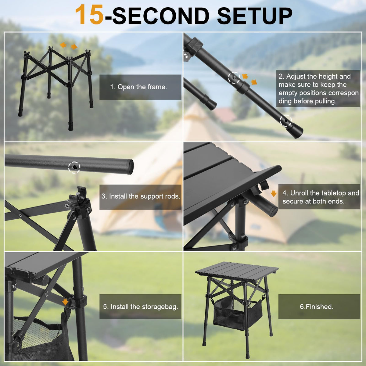 Folding Camping Side Table, Adjustable Height P637260