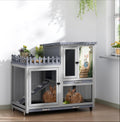 Wood Rabbit Hutch with Balcony on Wheels C21905