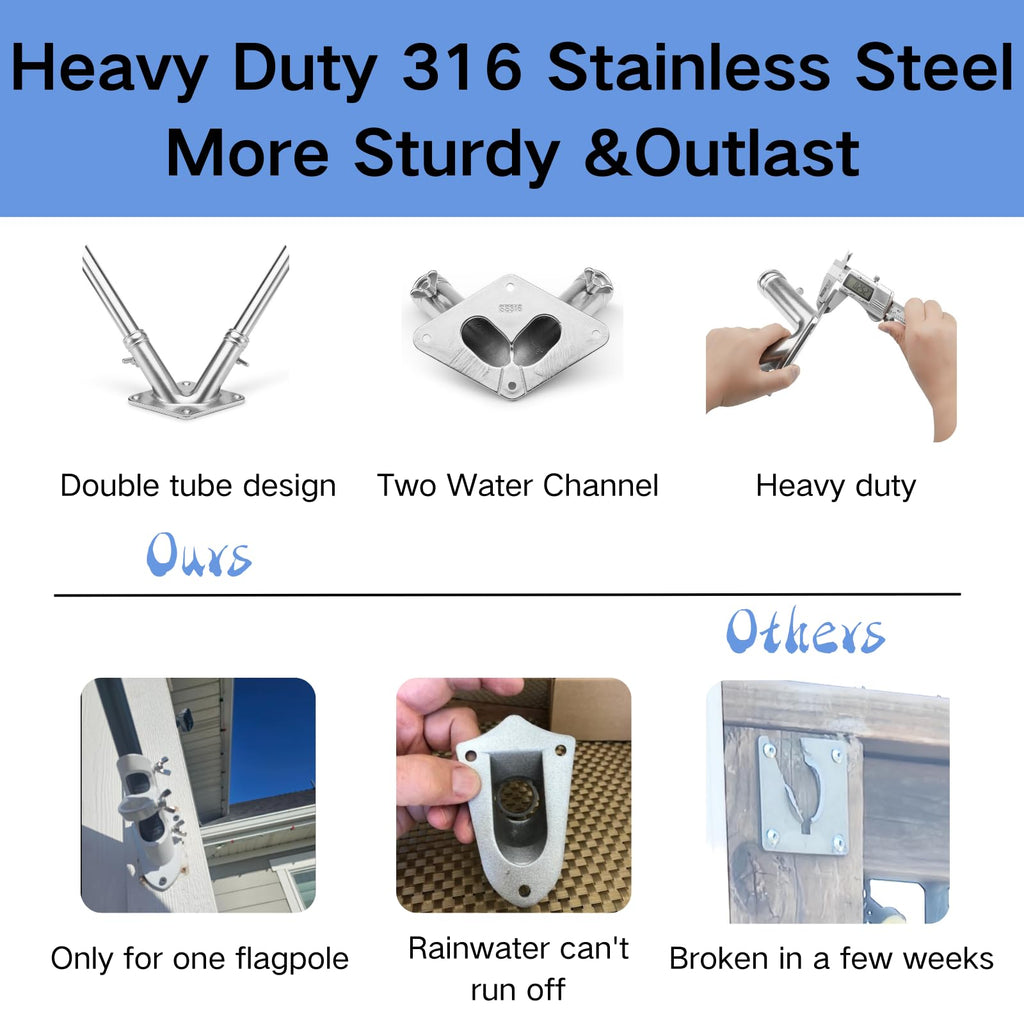 Double Flag Pole Holder 316 Stainless Steel Heavy Duty Q174
