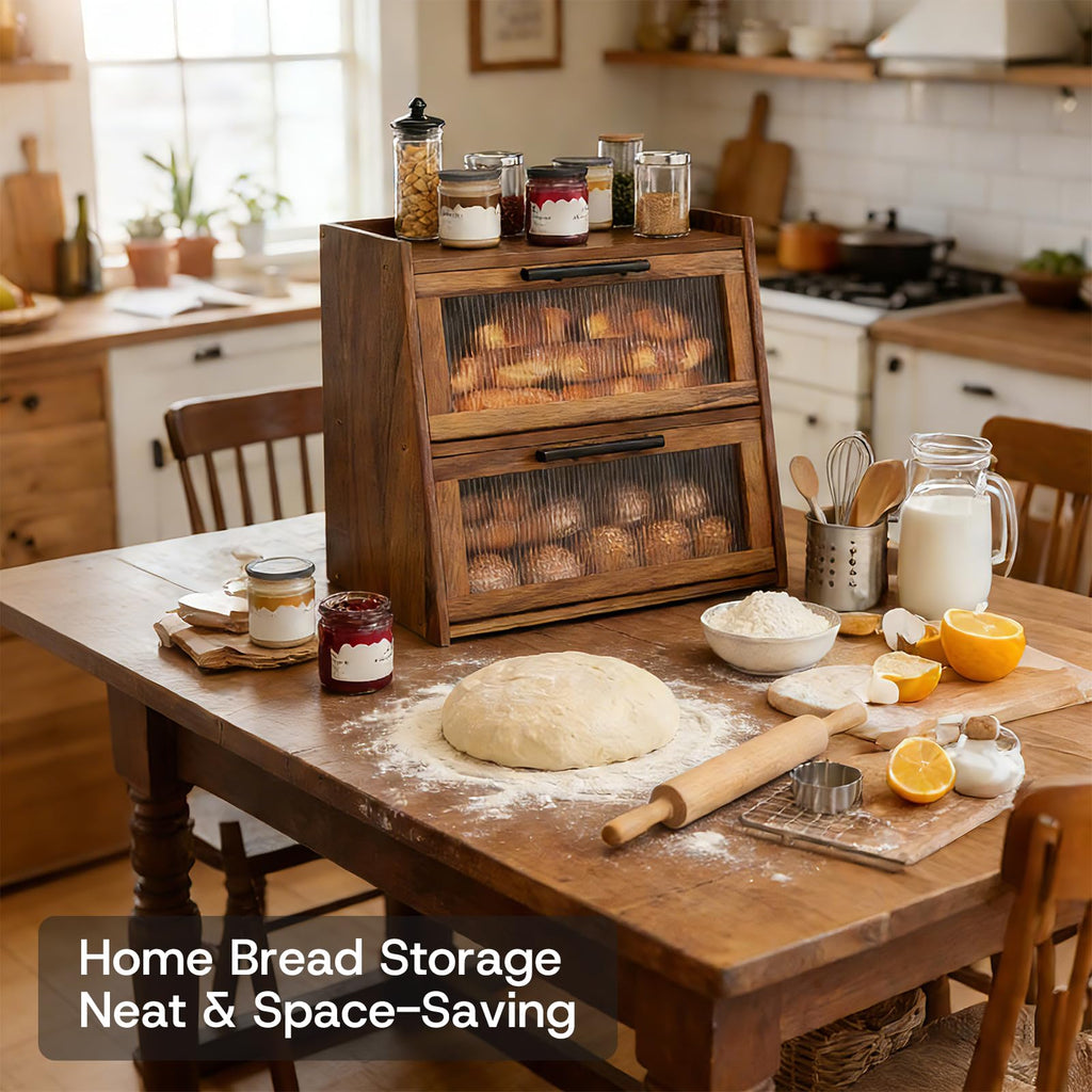 Acacia Wood 2-Layer Bread Box J420