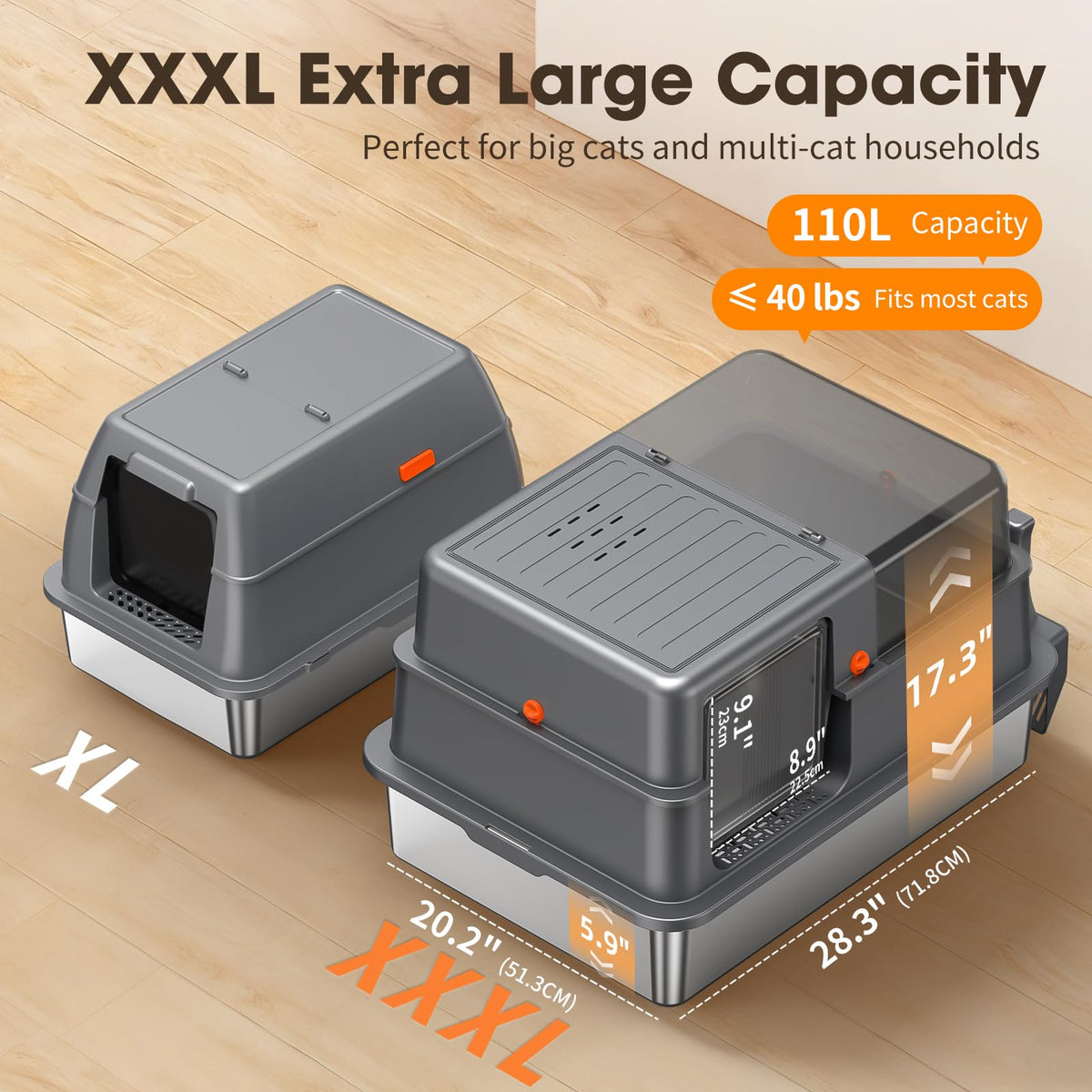 XXXL Stainless Steel Litter Box with Lid R735568