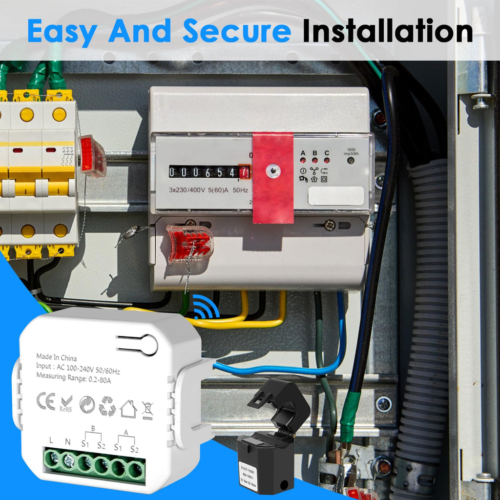 Smart Home Energy Monitor 2×80A Dual-Channel WiFi Energy Meter with App Control M385910