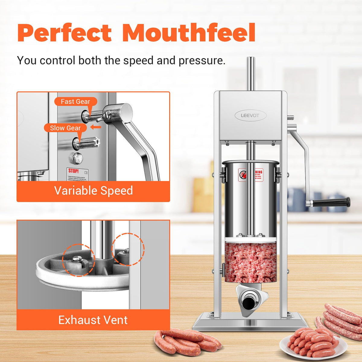 15LBS/7L Manual Stainless Steel Sausage Stuffer with 5 Stuffing Tubes A7162