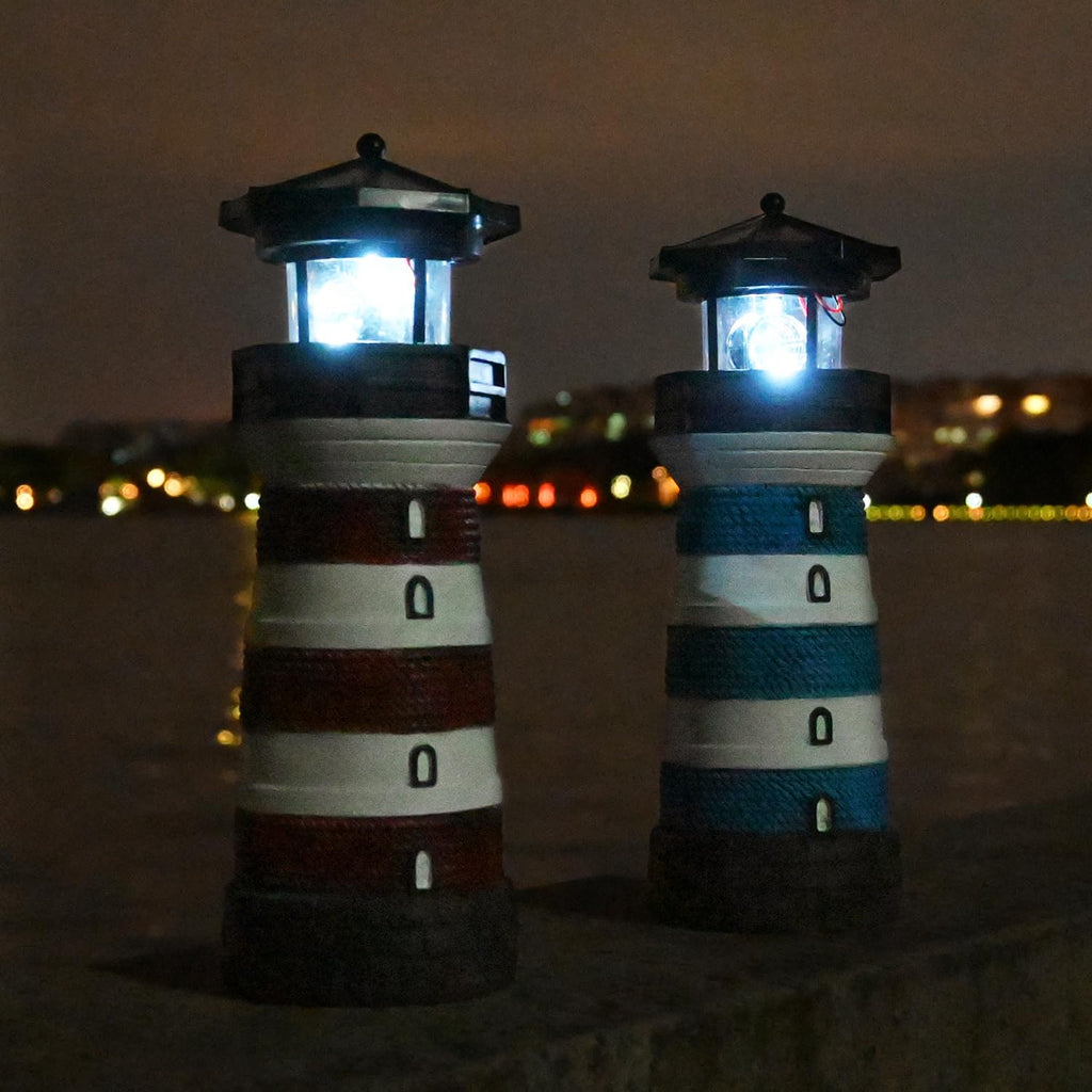 Solar Lighthouse Rotating Beacon Led Yard Statue J173713