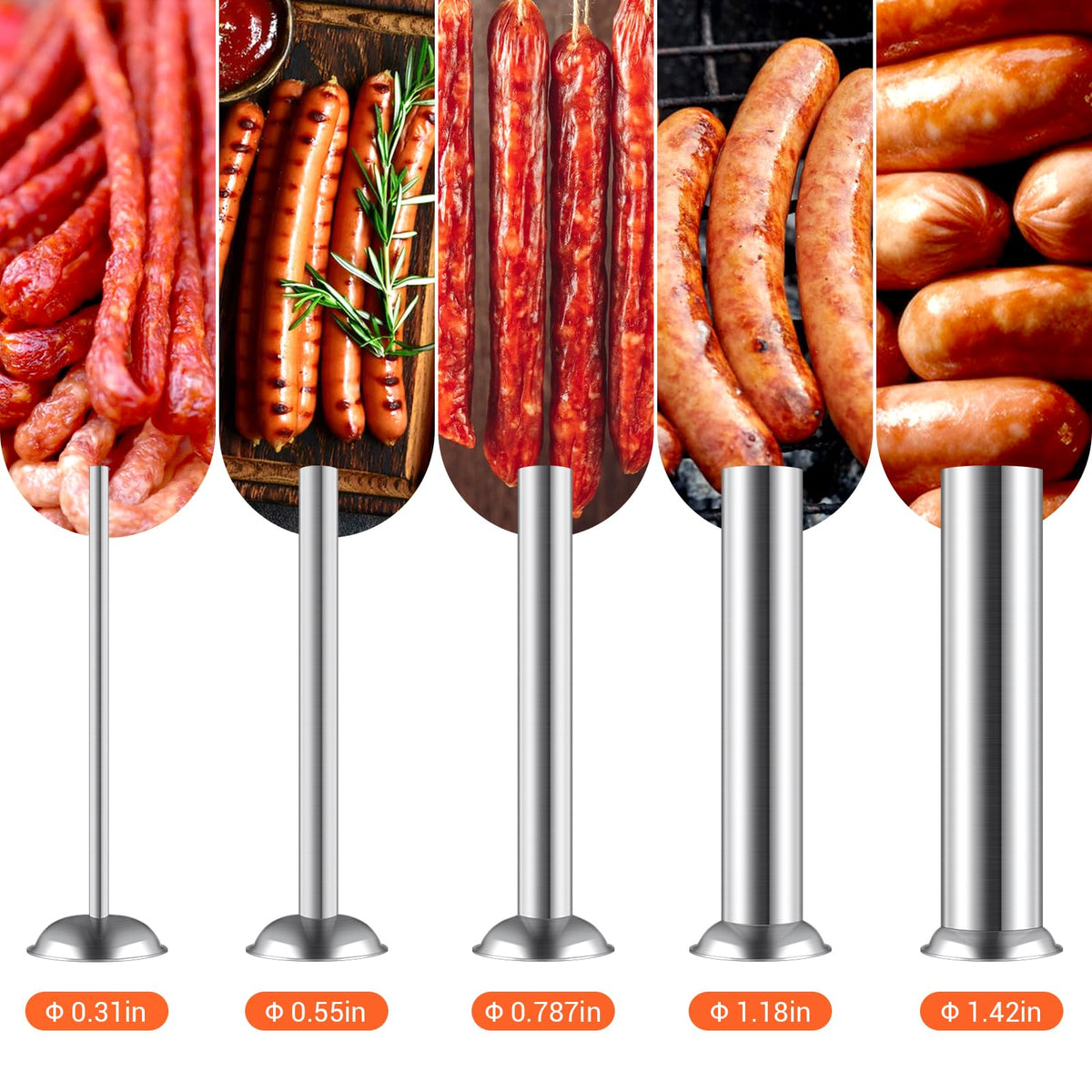 15LBS/7L Manual Stainless Steel Sausage Stuffer with 5 Stuffing Tubes A7162