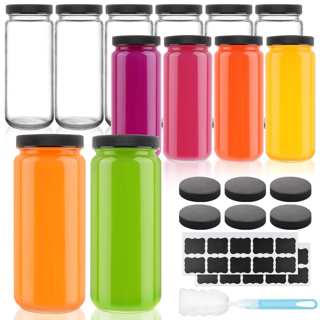 16oz Glass Juice Bottles, 12 Pack Q258133