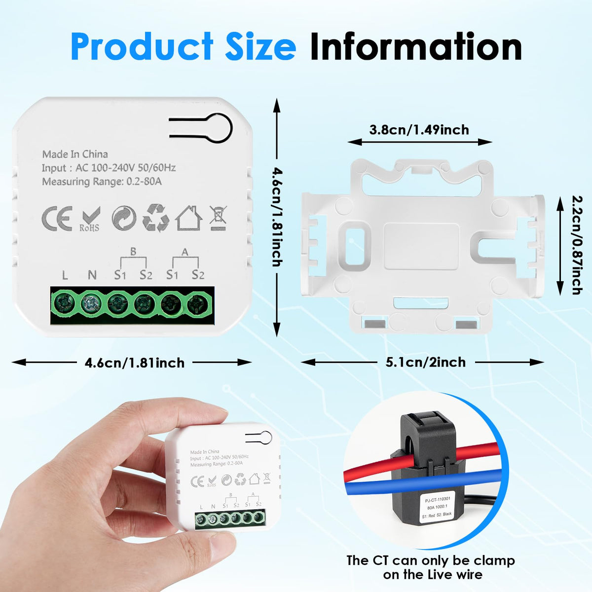 Smart Home Energy Monitor 2×80A Dual-Channel WiFi Energy Meter with App Control M385910