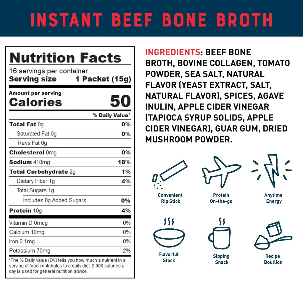 Beef Bone Broth Instant Powder Mix Packets 16 Pack G816