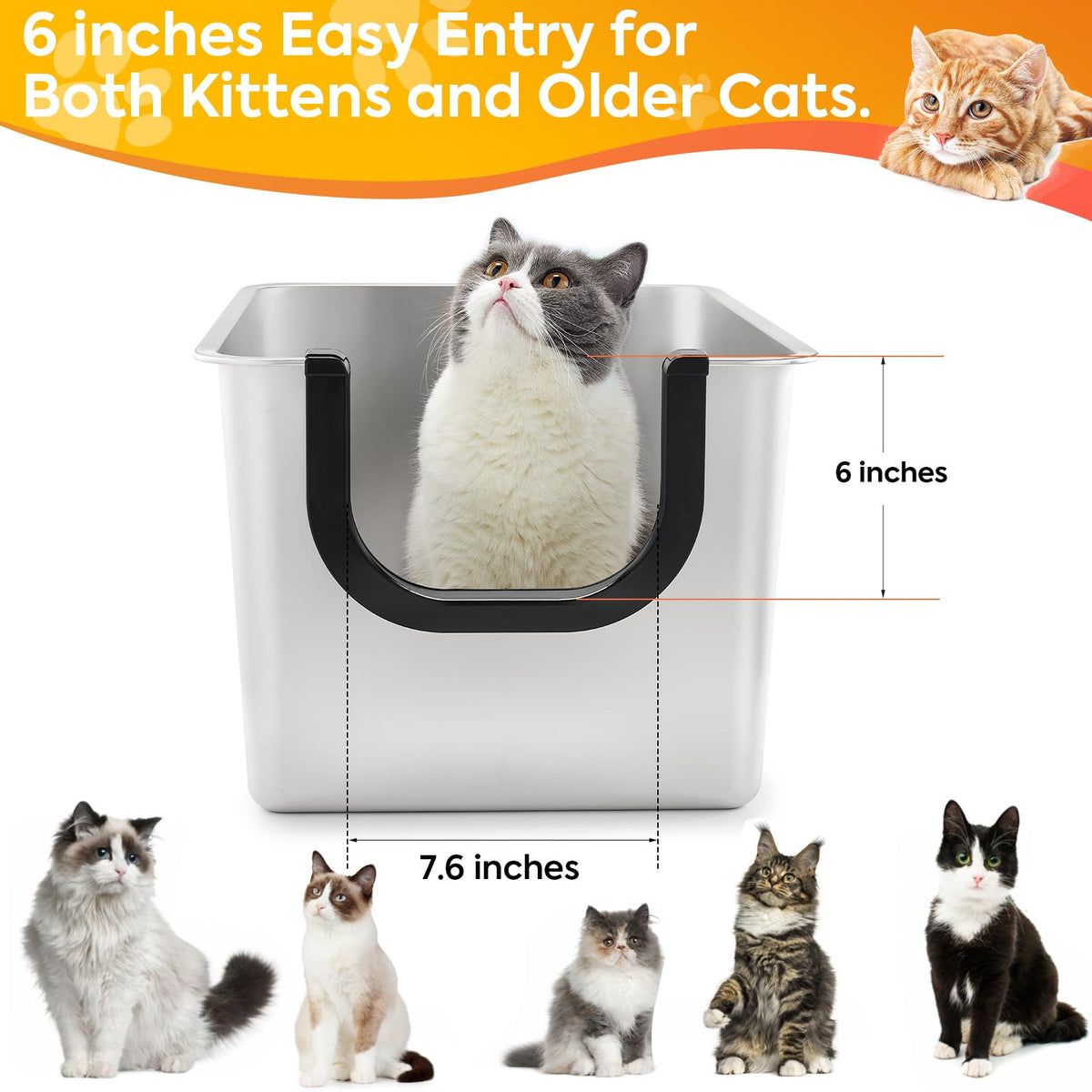 Extra Large Stainless Steel Cat Litter Box with High Sides V300129