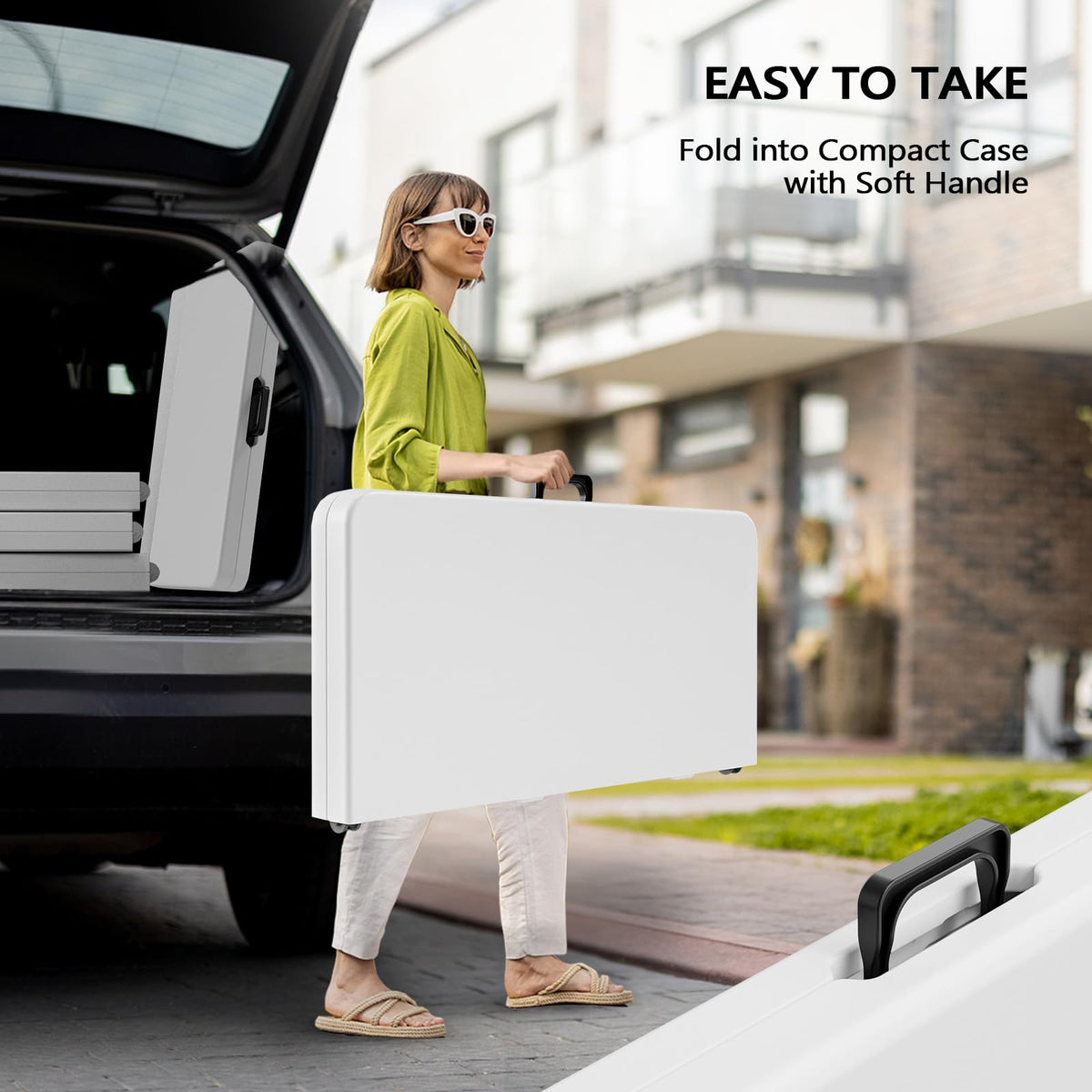 White Bi-Folding Portable Plastic Table L4896