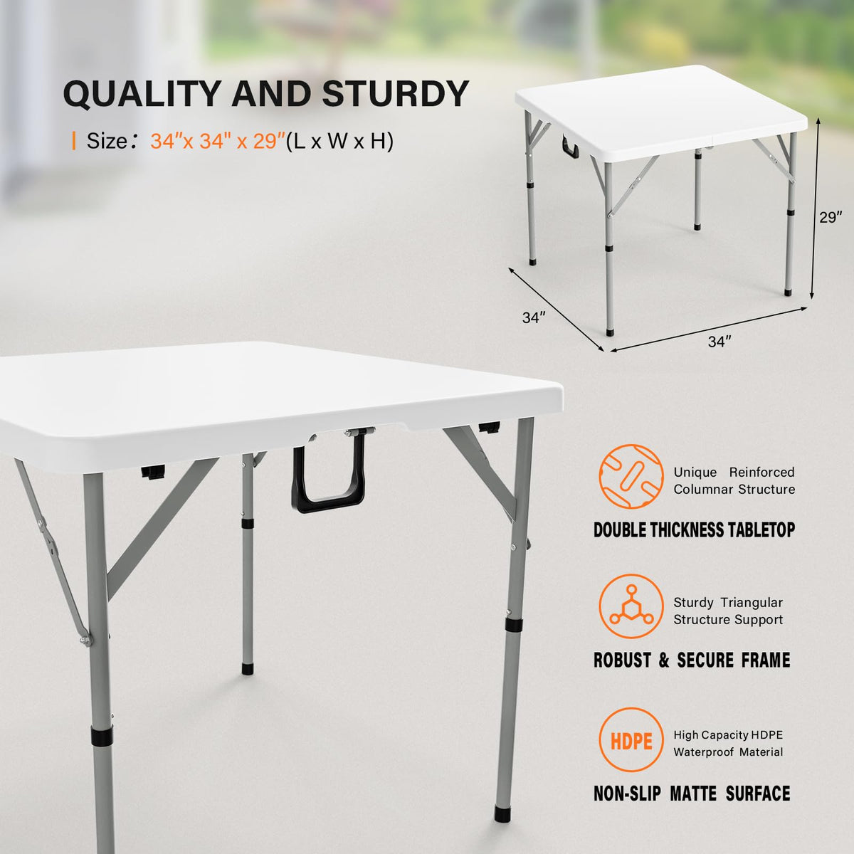 White Bi-Folding Portable Plastic Table L4896