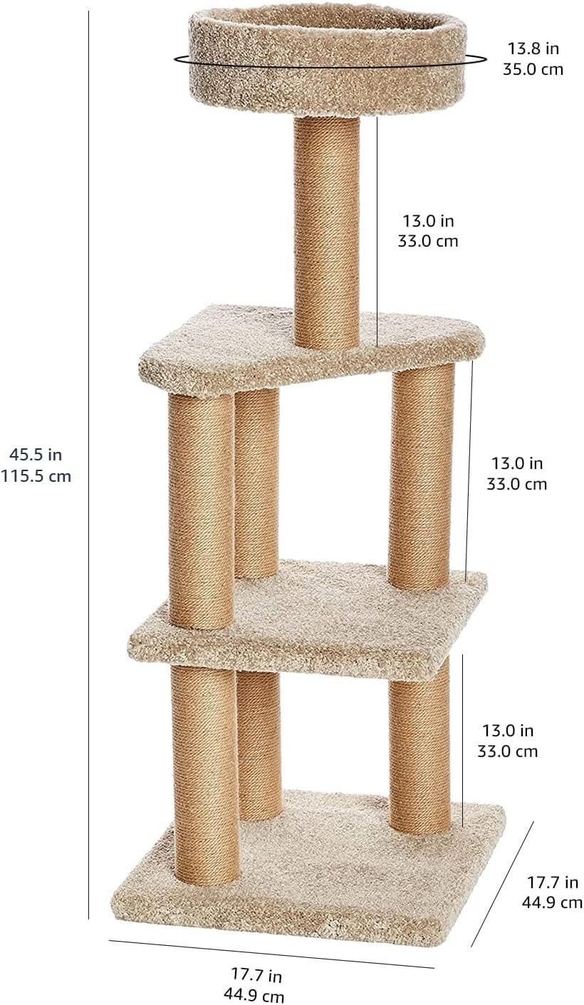 Beige Multi-Level Cat Tree Tower with Scratching Posts L782