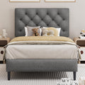 Light Grey Twin Bed Frame with Adjustable Tufted Headboard P2278