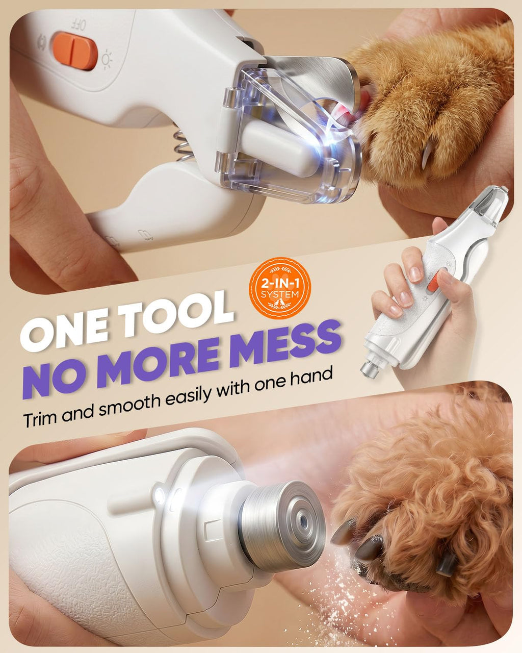 2-in-1 Cat & Dog Nail Clippers with Grinder and LED Lights D969
