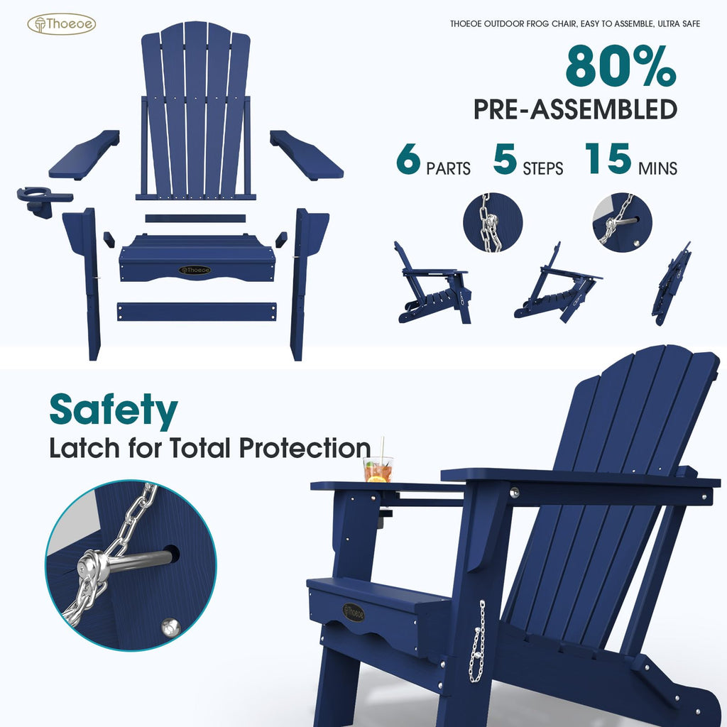 Folding Adirondack Chair Set of 2 HDPE All-Weather Outdoor Chair U625