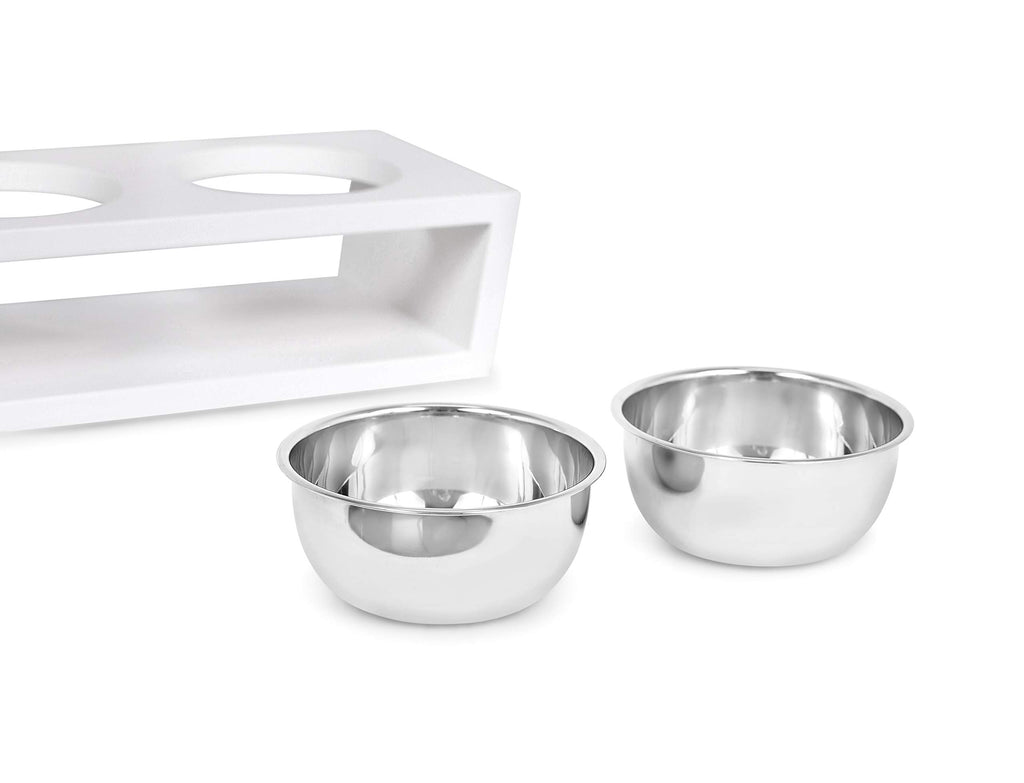 White Double Raised Pet Feeder with Stainless Steel Bowls C2942