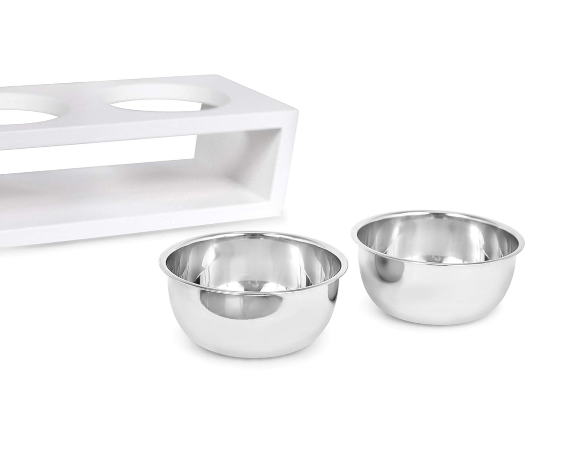 White Double Raised Pet Feeder with Stainless Steel Bowls C2942