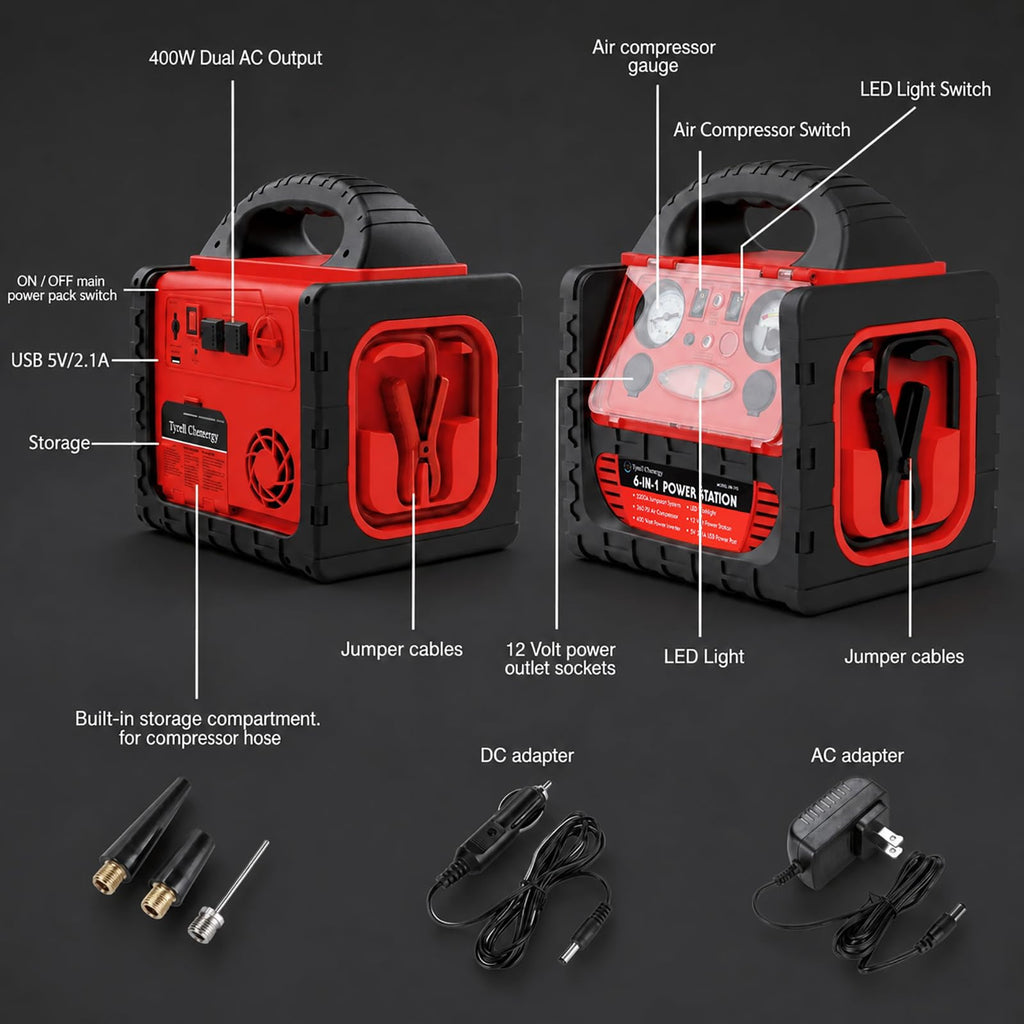 2200 Amp Car Jump Starter with Air Compressor S827