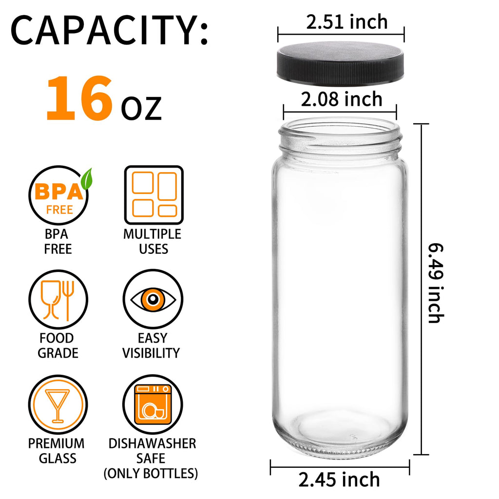 16oz Glass Juice Bottles, 12 Pack Q258133