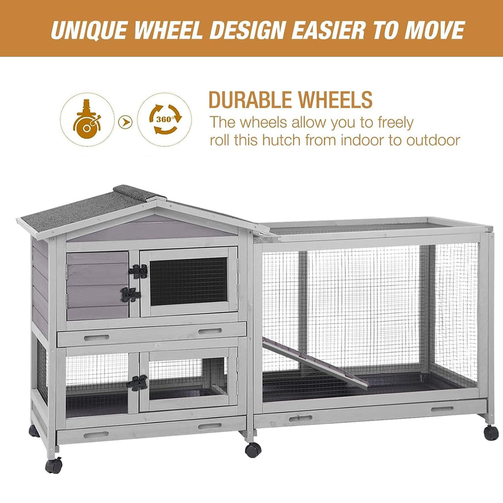 Indoor and Outdoor Rabbit Hutch with Casters Waterproof Roof C4495