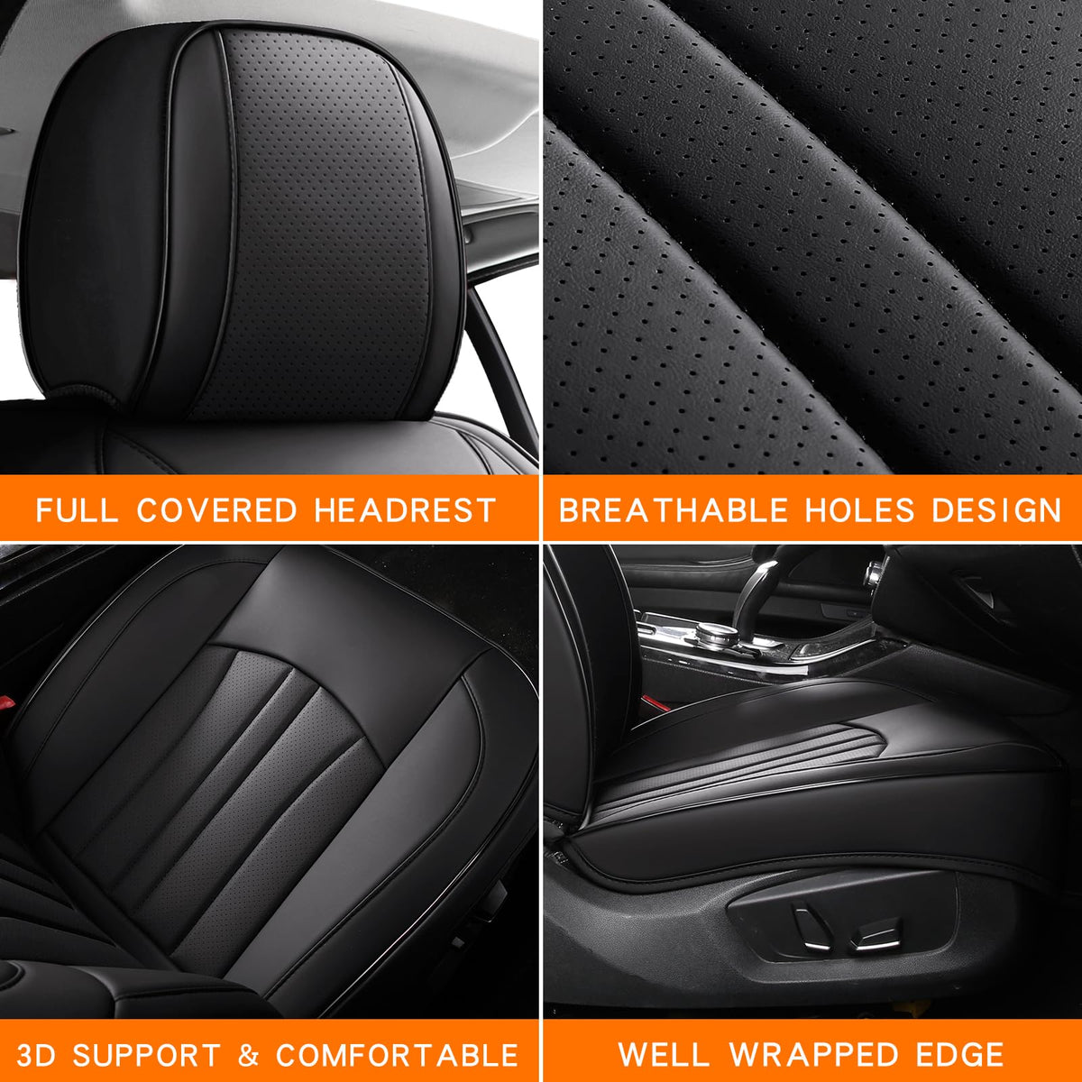 Black Leather Car Seat Cover Full Set A6969