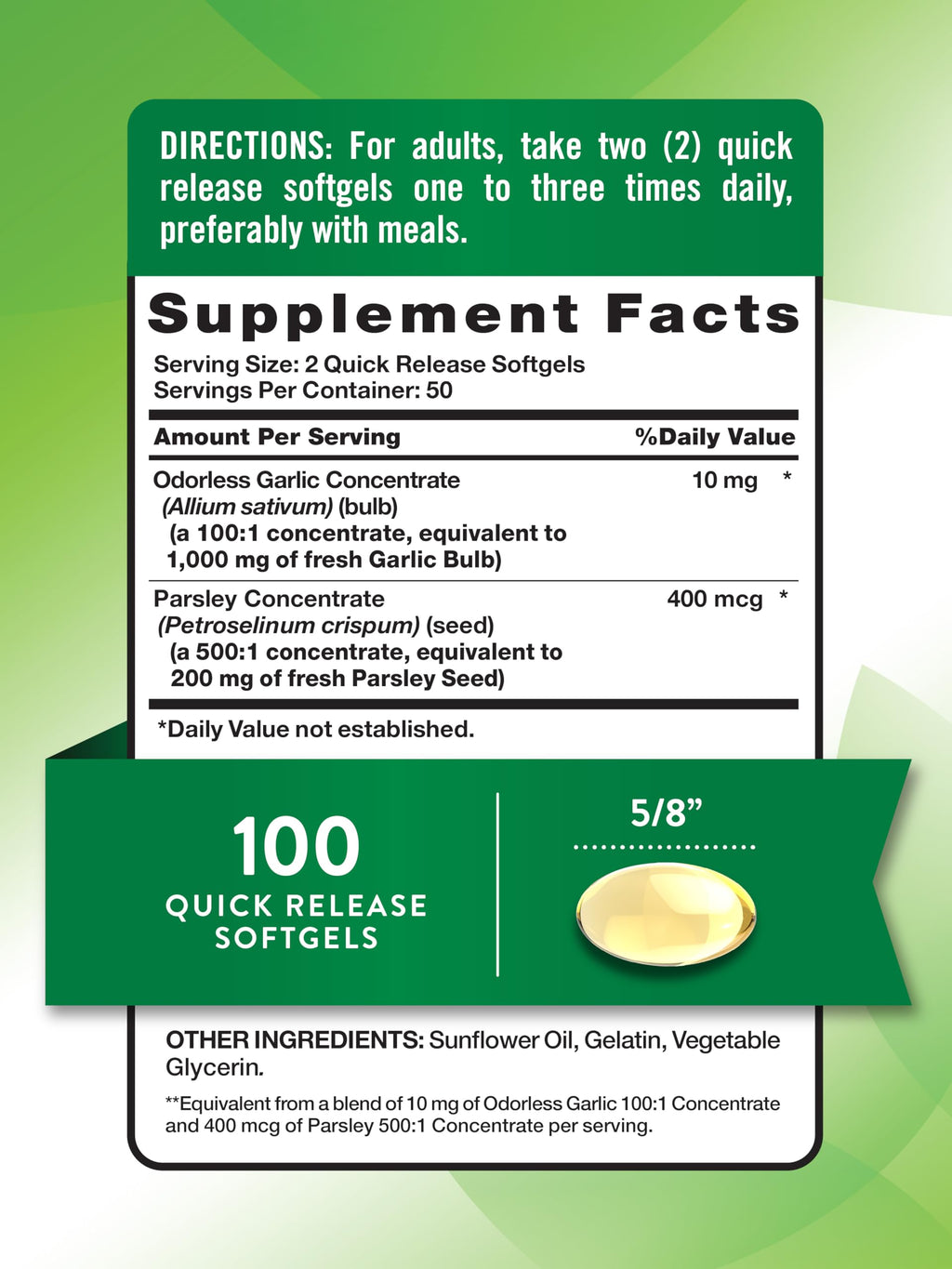 Odorless Garlic and Parsley 100 Softgels G600610