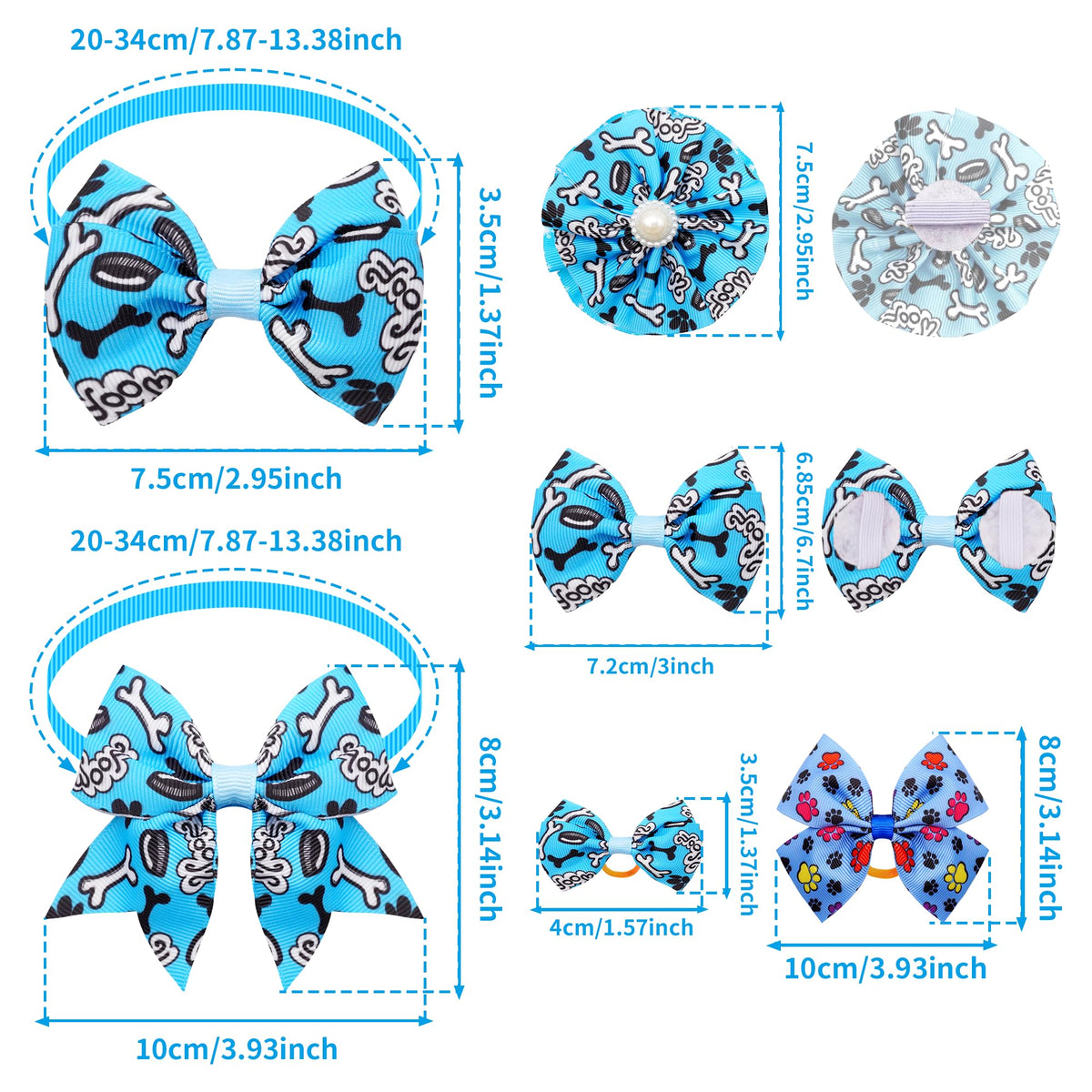 120PCS Dog Bows Collar Flowers and Bowties Grooming Accessories D50445