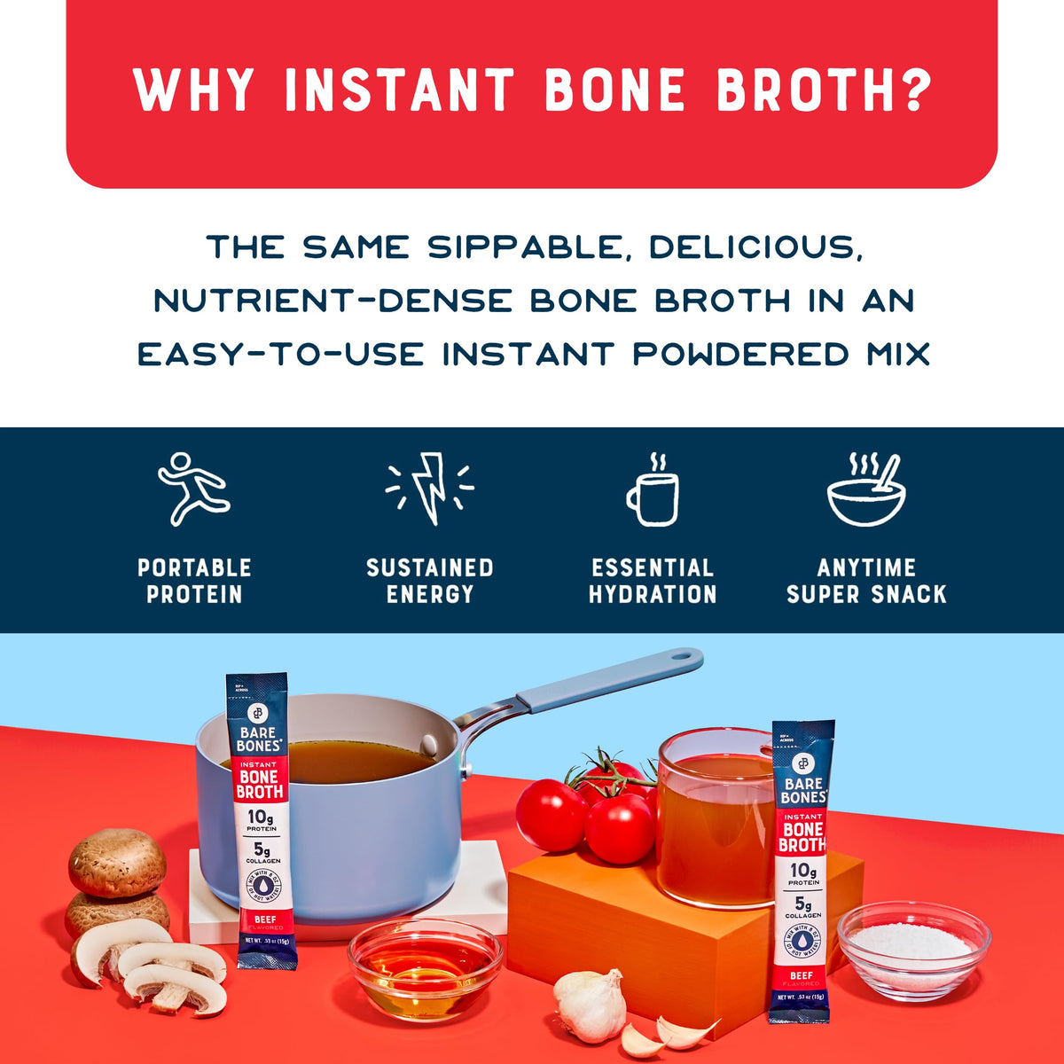 Beef Bone Broth Instant Powder Mix Packets 16 Pack G816