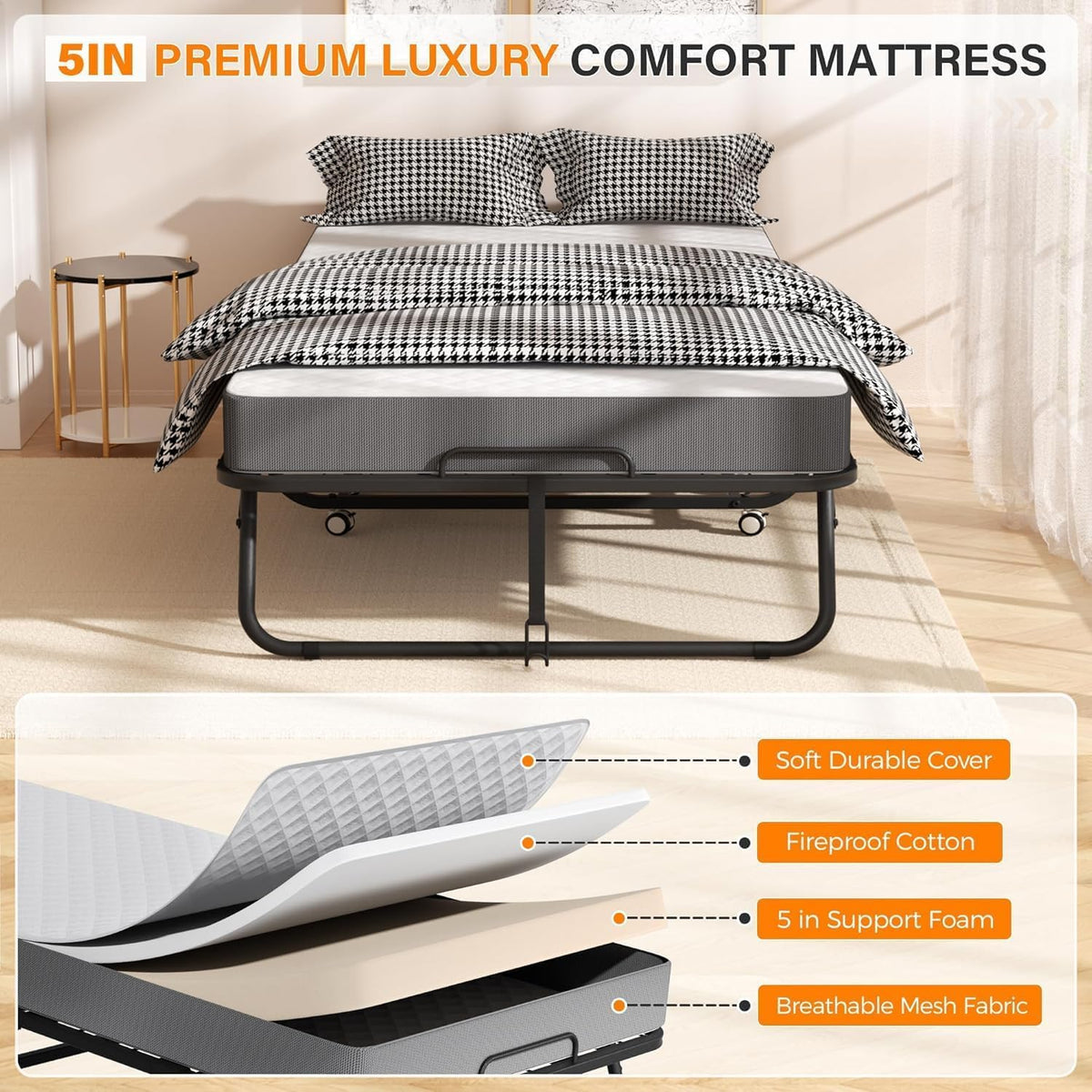 Folding Bed with Mattress 75" x 31" 5" Memory Foam J93532