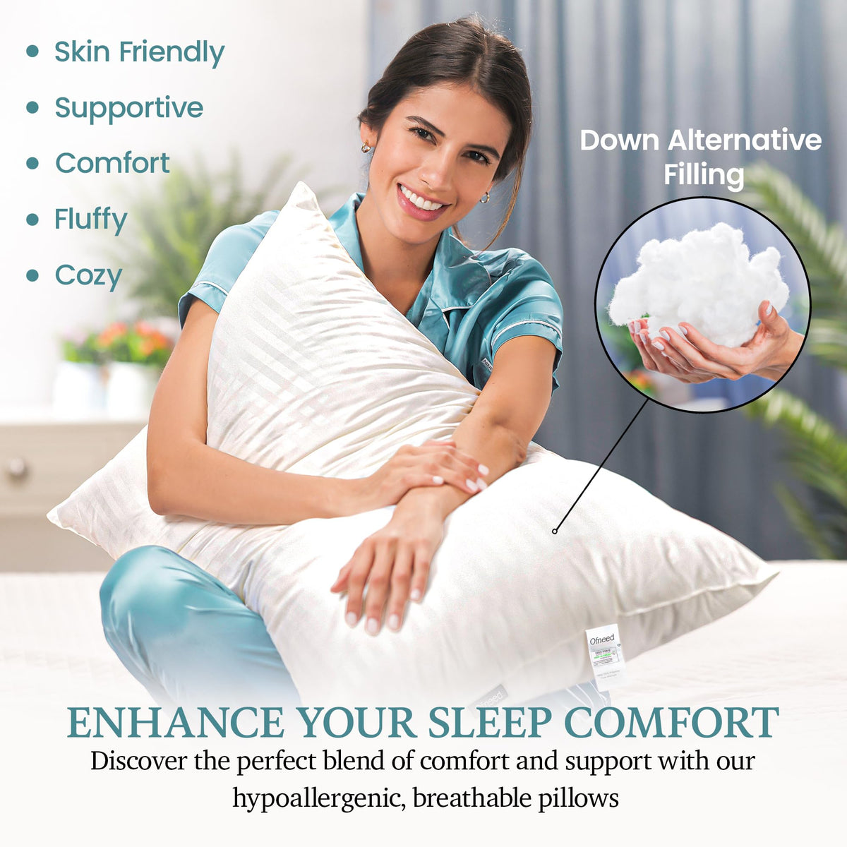 King Size Down Alternative Pillows Set of 2 Cotton Cover 20"x36" P931