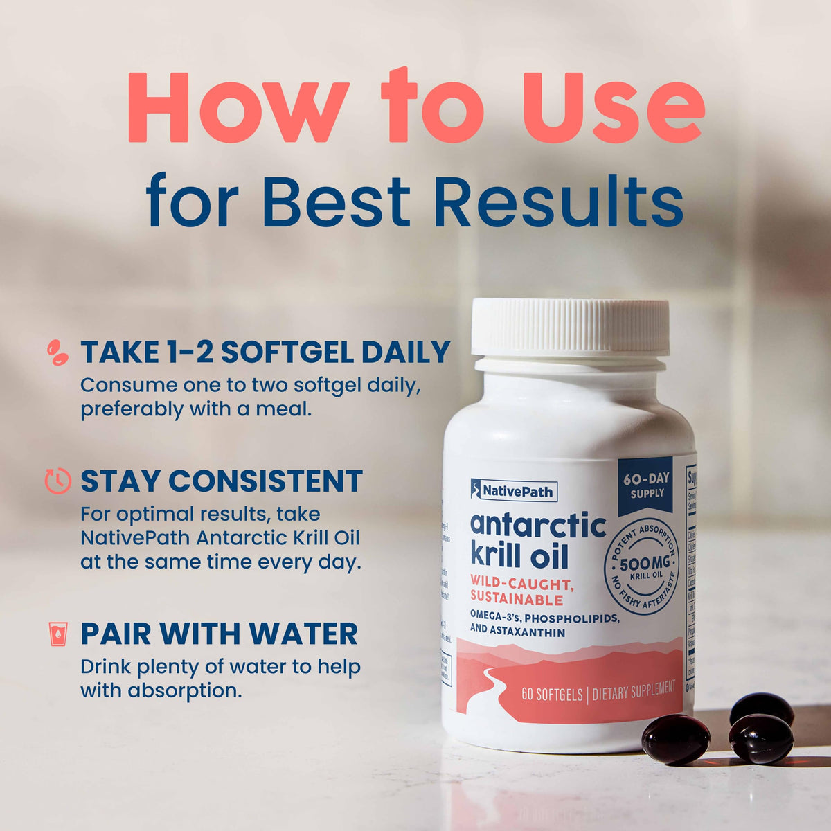 Antarctic Krill Oil 500mg Omega-3 60 Softgels T9534