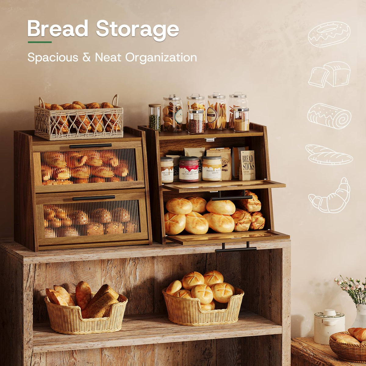Acacia Wood 2-Layer Bread Box J420